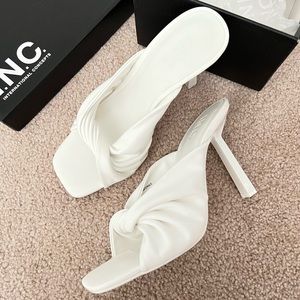 INC White Twisted Slide Sandals Heels 7